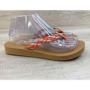 J. Crew 13127 Women's 7 Pink/Gray Braided Ribbon Slip-On Wedge Flip-Flop Sandal
